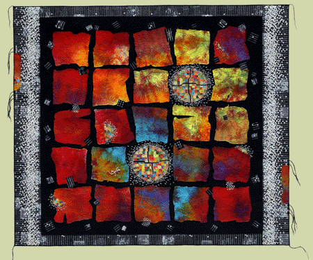 Image of "Steps of Maya" quilt by Sonia Grasvik.
