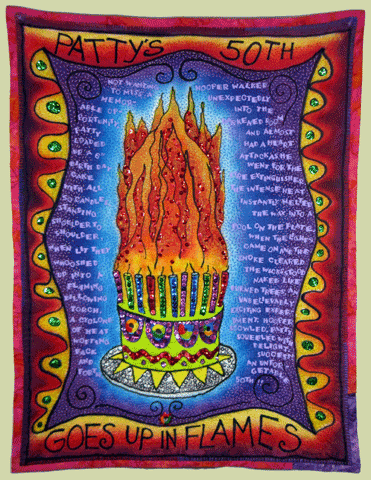 image of quilt titled "Patty's 50th Goes Up in Flames" by Patty Hieb © 2008