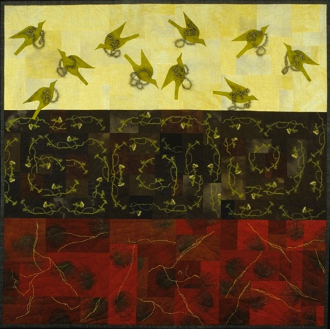 Image of quilt titled “Coral Pollen Pearls" by Rachel Brumer 