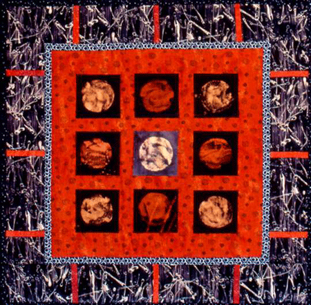Image of quilt titled "Moon Square - Golden Hooks Scooping up for the Moon" by Marie Jensen