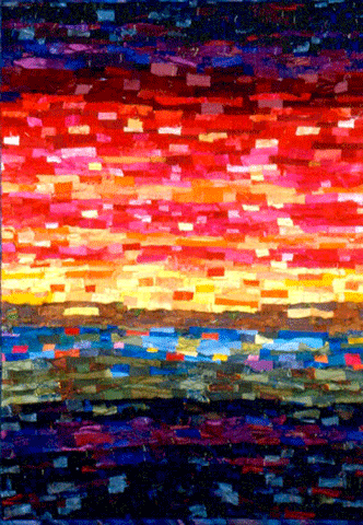 Image of quilt titled "A Fishing Village Shining Under a Colorful Sunset" by Dianne Smith
