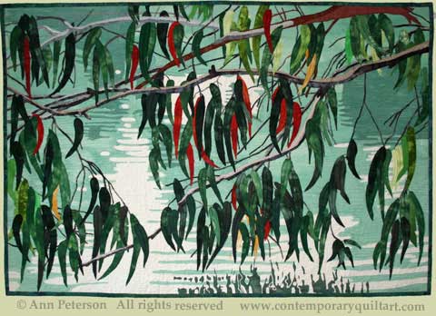Image of "Gum Branches over Pond" quilt by Ann Peterson