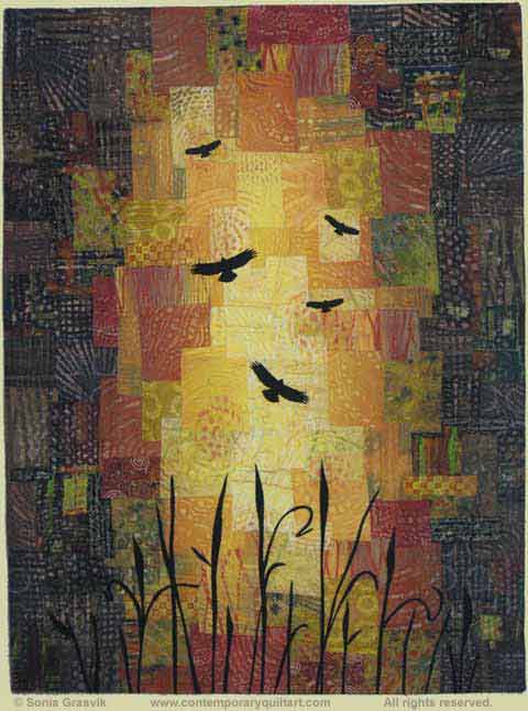 Image of “Birdsong VI: Joy Cometh” quilt by Sonia Grasvik