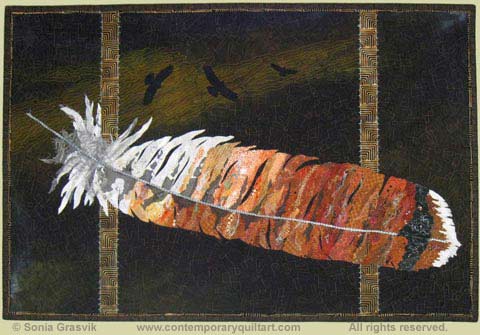 Image of “Red Tail Hawk” quilt by Sonia Grasvik