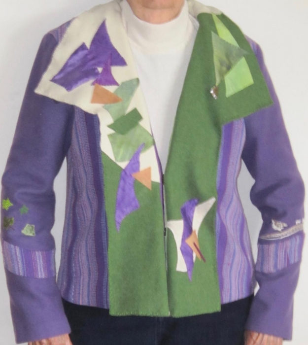 PurpleWhiteGreen in Asymmetry Jacket by Barbara J. O'Steen