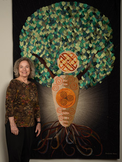 Linda with her quilt Grandmother and me